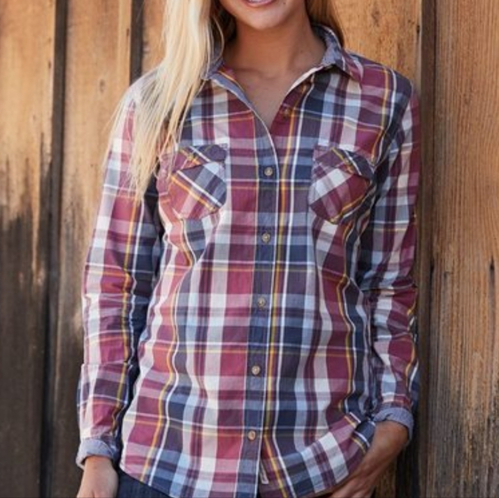 Weatherproof W154680 - Vintage Women's Plaid Long Sleeve Shirt, size S